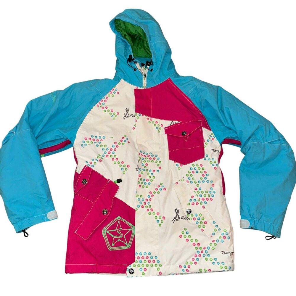 Sessions Ridge Recco Multi Color Snowboard Jacket Women’s XS Rare Coat Stars